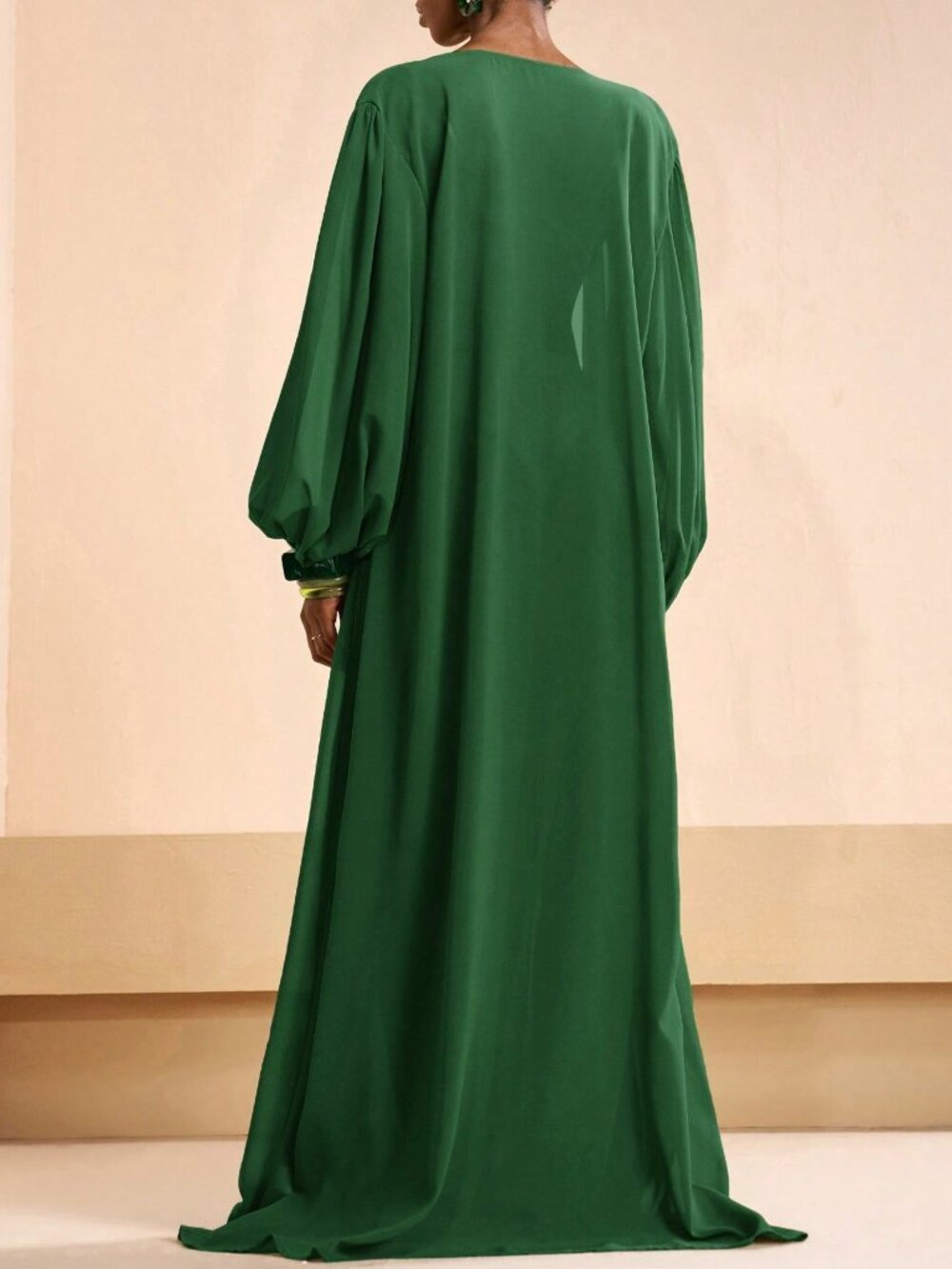 Green Women's Pleated Robe And Wide Leg Pants Set - Picture 2 of 7